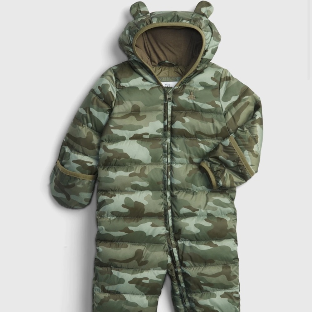 Gap Baby ColdControl Puffer One-Piece - Olive green camo - Picture 1 of 9